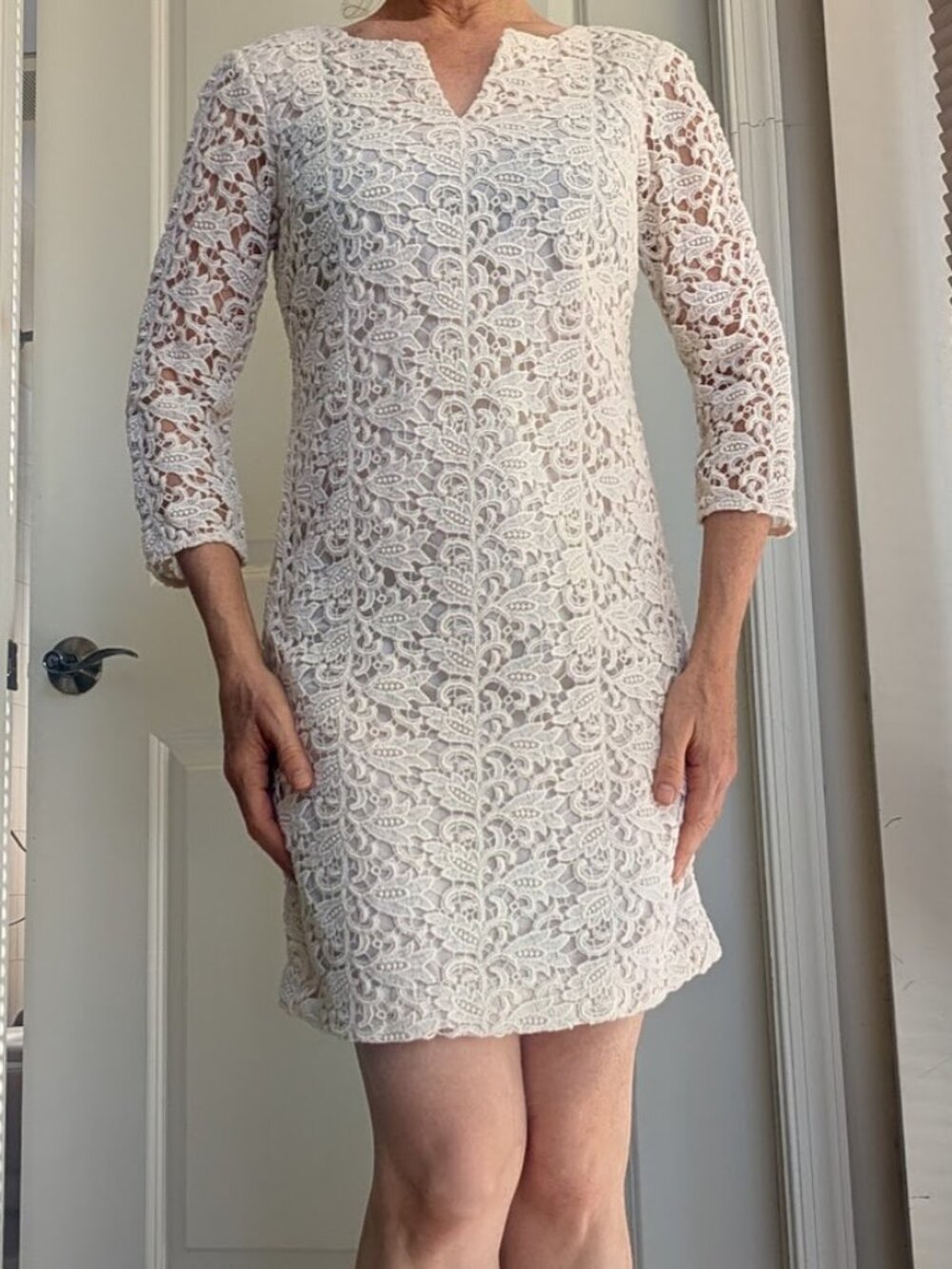 Elegant Talbots Lace Crochet Dress in Ivory